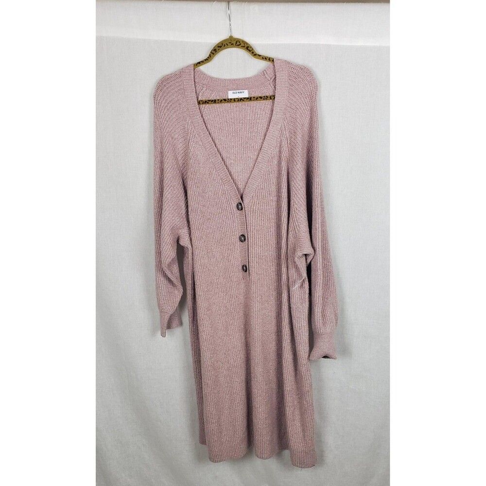 Old Navy Sweater Womens Plus 4X Mauve Henley Button Long‎ Pullover Rib Knit Cozy